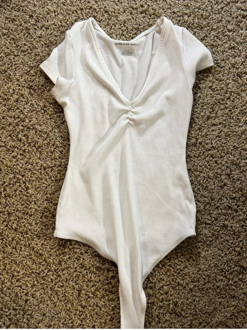 American Eagle White Ribbed Snap-Button Bodysuit